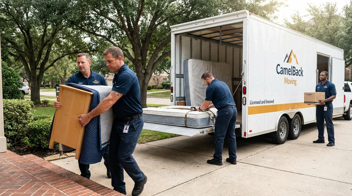 Crew loading residential truck for cross-state move from Largo, FL