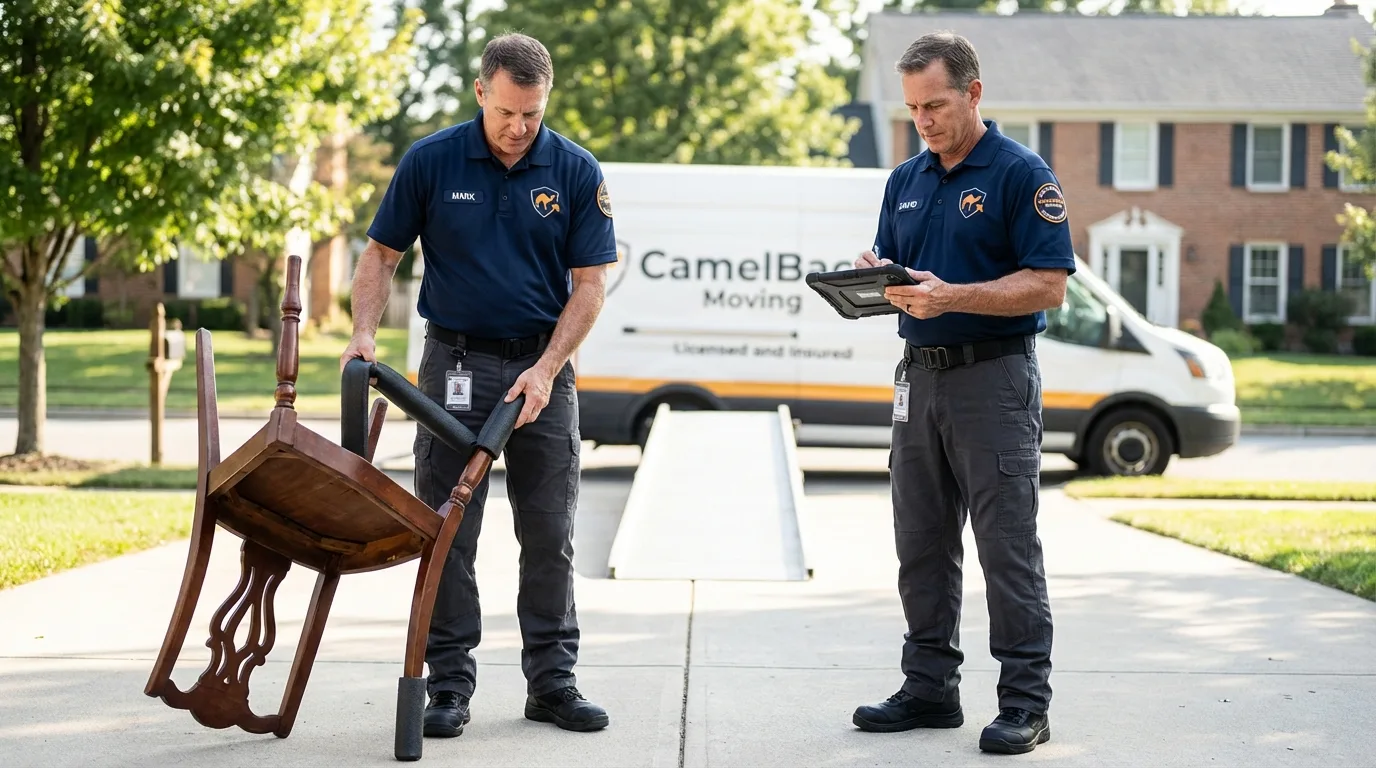 Movers inspecting furniture for damage prevention before loading in Largo, FL